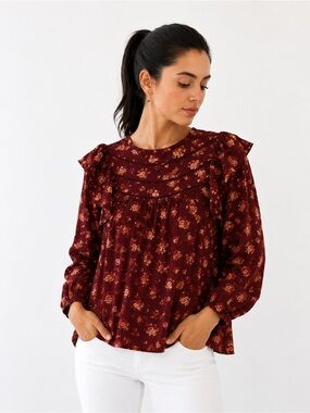 Madewell Floral Ruffle Cotton Blouse Size Small